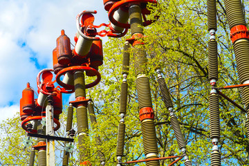Fototapeta premium Turbine generator in power plant with blue sky