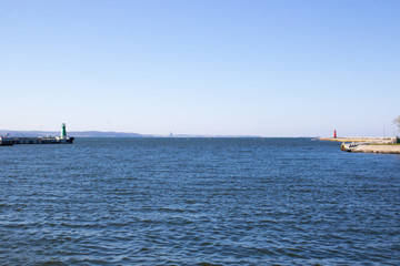 Two lighthouses at the entrance to the bay