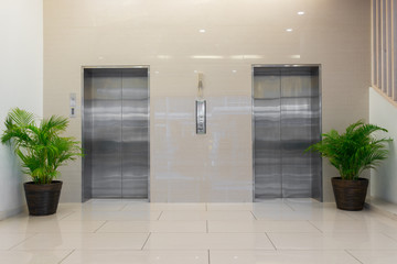Elevator with closed door