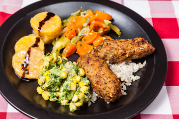 Vegetarian food croquettes of orellana mushroom and vegetable salad