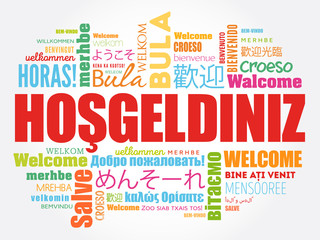 Fototapeta premium Hosgeldiniz (Welcome in Turkish) word cloud in different languages, conceptual background