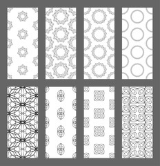 Set of geometric seamless patterns. Black lines patterns on white. Abstract vector backgrounds.
