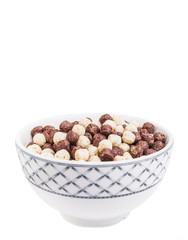 Bowl with corn balls isolated on white background