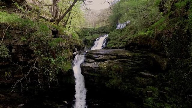 Sgwd Isaf Clun Gwyn, near Panwar, or Sgwd y Pannwr on the lower Clun-Gwyn waterfall on the Mellte river, near Pontneddfechan in South Wales, UK.