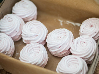 home-made pink marshmallows in the box