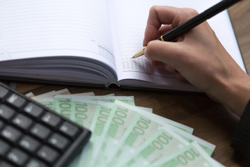 euro notes agenda pen hand