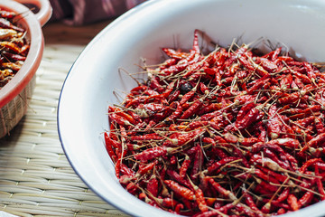 Dried hot pepper in basin