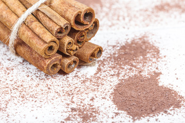 Cinnamon sticks and cocoa powder