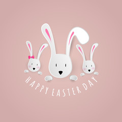 Happy Easter white Rabbit Bunny family on pink Background