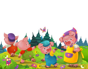 Naklejka premium cartoon scene with mother pig and kids