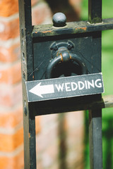 Wedding sign hanged on gate handle, Directional Sign, Wedding, Old-fashioned