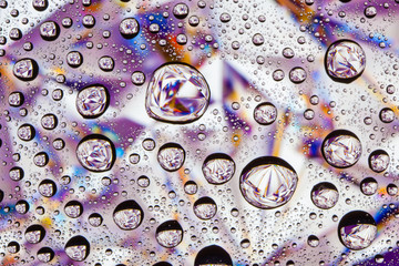 Abstract lines through drops of water on a glass macro 
