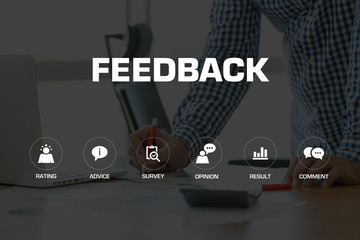 FEEDBACK ICONS AND KEYWORDS CONCEPT