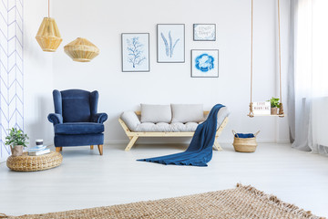 White home interior with sofa