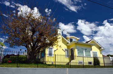 Wrought Iron fence And Yellow House