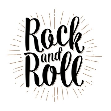 Rock and Roll lettering with rays. Vintage vector