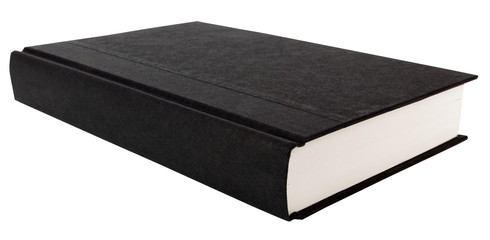 Closed black hardbound book. Isolated.