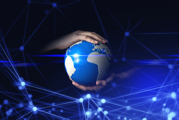 hand hold the digital global world