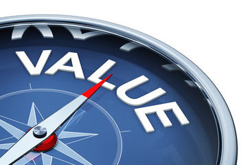 3D rendering of an compass with the word value