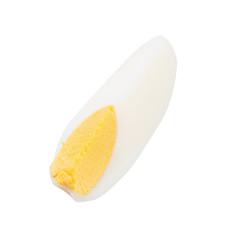 Boiled egg split on a white background