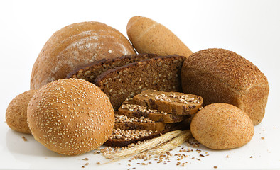 Various bread over a white background.