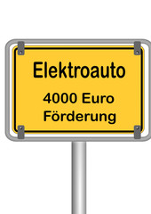 Ortsschild Elektroauto