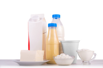 Dairy products on a wooden background