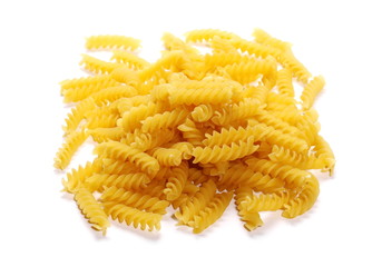 Italian spiral shaped pasta, macaroni, isolated on white background
