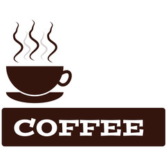 Cup of coffee with text isolated on white background