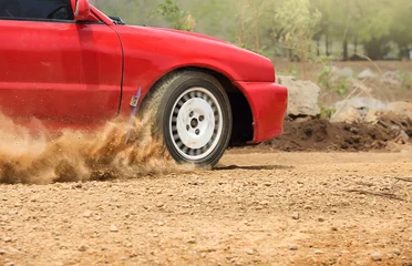 Fotobehang Rally car in dirt track. © toa555