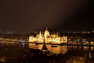 Panoramica notturna di Budapest - obrazy, fototapety, plakaty
