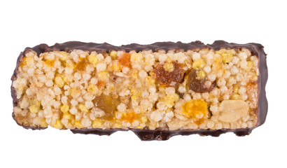 A bar of cereals on a white background