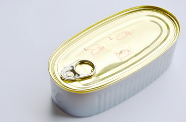 tin food canned with opener on white background