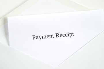 Payment Receipt printed on white paper and envelope, white background