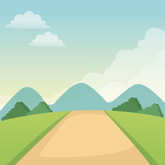 Obraz premium landscape road mountains sky nature vector illustration