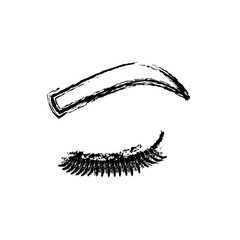 closed human eye and eyebrow icon over white background. vector illustration