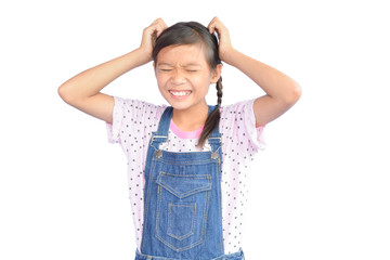 Portrait of little Asian girl on white background