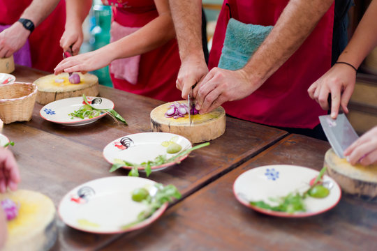 Preparing traditional thai food