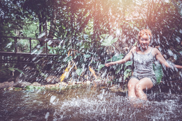 woman travelers travel nature Forests, relax play waterfall