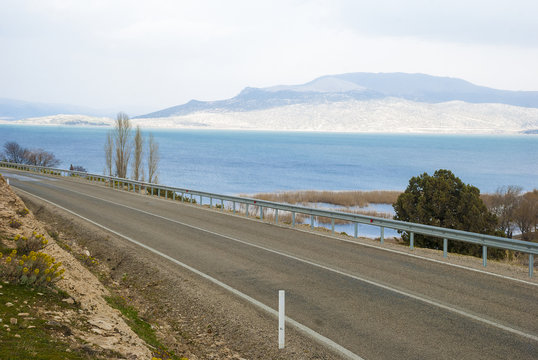 The road along the lake Egirdyr, Turkey