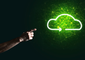 Digital cloud icon as symbol of wireless connection on dark background