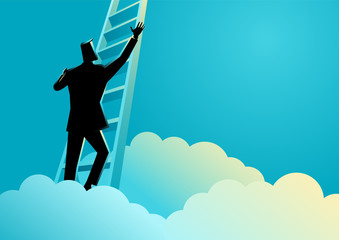 Businessman climbing a ladder above the clouds © rudall30