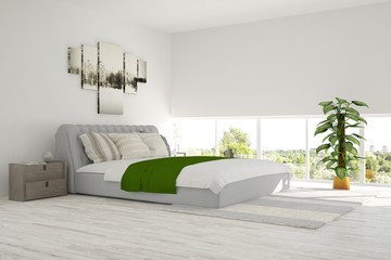 White modern bedroom. Scandinavian interior design. 3D illustration