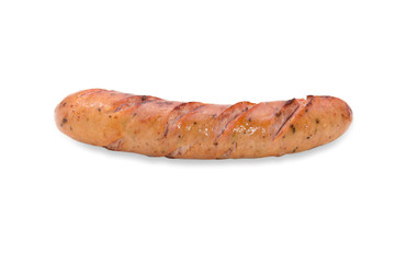 Fried smoked sausage or wurst isolate on white background.