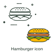 Simple flat black hamburger icon. Symbol of fast food. Line style. Vector illustration