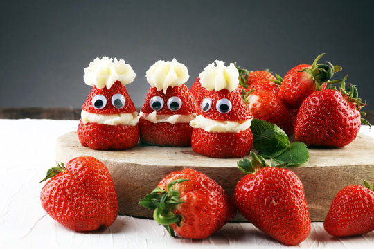 Christmas, Valentines day or Mothers day strawberry cream ideas for kids - strawberry santa, mascarpone cheesecake dessert recipe