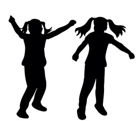 Vector, silhouette little girl dancing
