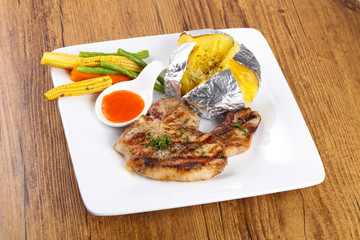 Grilled pork steak