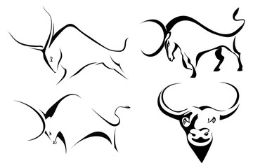 Set of bulls. Abstract stylized buffalo on a white background. Vector illustration
