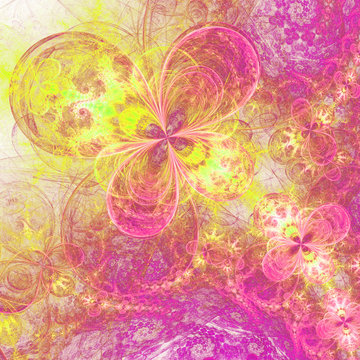 Vivid fractal floral pattern, digital artwork for creative graphic design